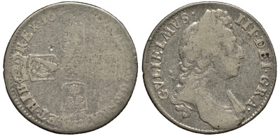 Англия 1 шиллинг 1696 Вильгельм III (1694-1702) Spink 3497, KM 533 серебро 1523-824