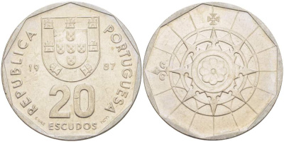 ПОРТУГАЛИЯ 20 ЭСКУДО 1987 KM 634 медно-никель 4521-1242