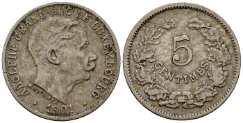 Люксембург 5 сантимов 1901 герцог Адольф (1890-1905) KM 24 медно-никель 4602-333