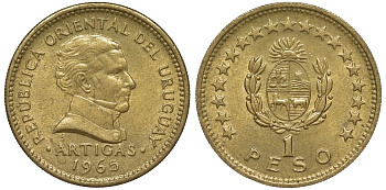 Уругвай 1 песо 1965 KM 46 алюминиевая бронза 106-952