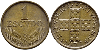 Португалия 1 эскудо 1977 KM 597 бронза 4394-742
