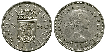 Великобритания 1 шиллинг 1956 Елизавета II (1952-2022), Шотландский герб KM 905, Spink 4148 медно-никель 4384-624