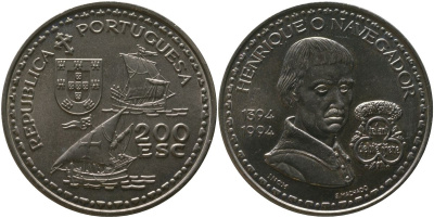 Португалия 200 эскудо 1994 INCM, 600 лет со дня рождения Генриха Мореплавателя KM 670 медно-никель aUNC 00-00
