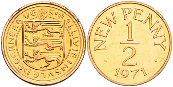 Гернси 1/2 пенни 1971 Елизавета II (1952-2022), герб KM 20 бронза PROOF 4580-864