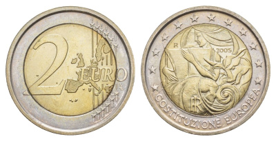 Италия 2 евро 2005 1 год с момента подписания европейской Конституции KM 245 биметалл UNC 4633-1043