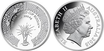 Австралия 1 доллар 2018 чемпионат мира по футболу в России KM NEW серебро PROOF 05-091-34