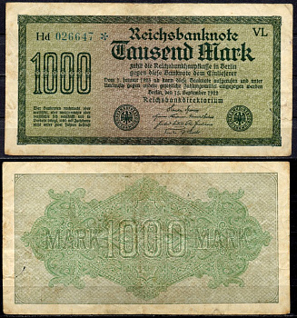 Германия 1000 марок 1922 зеленая серия, код VL Pick 76e (1) бумага 435-34-2-1