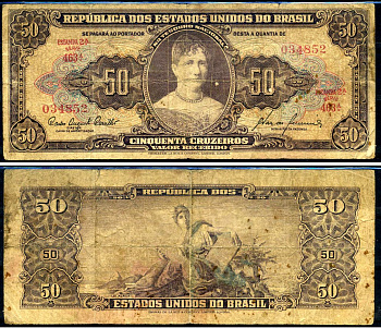 Бразилия 50 крузейро ND (1956-1959) Соединённые Штаты Бразилии Pick 152 a бумага 8602-9-3-2
