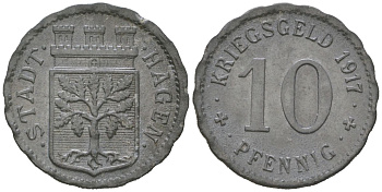 Хаген 10 пфеннигов 1917 Funck 184.1A, Men05 10124.1, Men18 12615.1 цинк 116-531