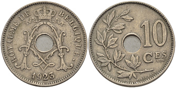 БЕЛЬГИЯ 10 САНТИМОВ 1923 BELGIQUE KM 85.1 медно-никель 28-241