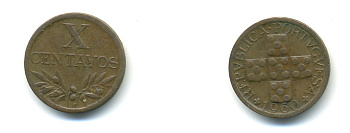 ПОРТУГАЛИЯ 10 СЕНТАВО 1960 KM 583 бронза 86-1214