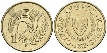 Кипр 1 цент 1992 KM 53.3 никель латунь 4174-1142