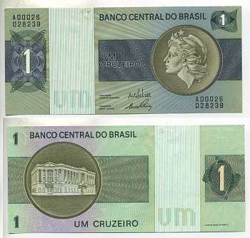 Бразилия 1 крузейро ND (1970-1972) серия А00026 Pick 191а бумага 7457-11-3-1