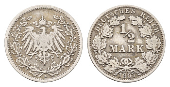 Германия 1/2 марки 1907 A KM 14, J. 17 серебро 4164-321