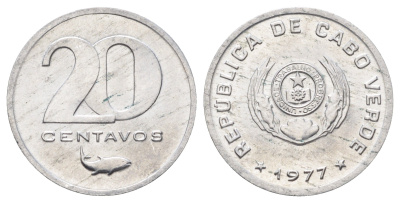 Кабо-Верде 20 сентаво 1977 KM 15 алюминий UNC 4396-661