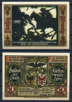 Фюрстенвальде (Бранденбург, Пруссия, Германия) 50 пфеннигов 1921 бумага aUNC 7556-10-2-1