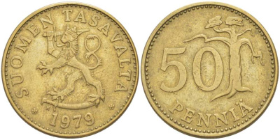ФИНЛЯНДИЯ 50 ПЕННИ 1979 К KM 48 алюминиевая бронза 217-1044