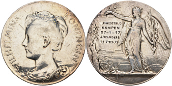 Нидерланды медаль 1898 приз за первое место, Вильгельмина, диаметр 45 мм. вес 50,58 гр. серебро 1069-9-21