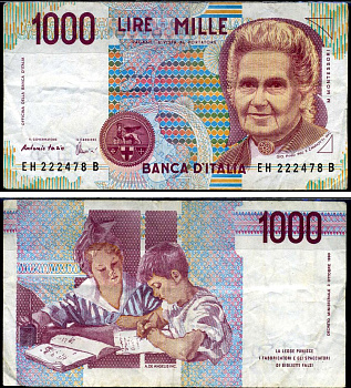 Италия 1000 лир 1990 Pick 114 c бумага 7486-64-2-2