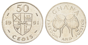Гана 50 седи 1991 год-тип, два барабана KM 31 медно-никель UNC 4703-1251