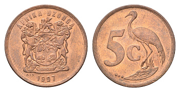 ЮАР 5 центов 1997 KM 160 сталь плакированная медью UNC 4702-861