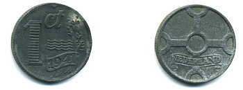 НИДЕРЛАНДЫ 1 ЦЕНТ 1941 ВИЛЬГЕЛЬМИНА (1890-1948) KM 170 цинк 46-116