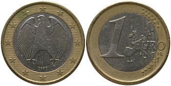 Германия 1 евро 2002 F KM 213 биметалл 4573-1112