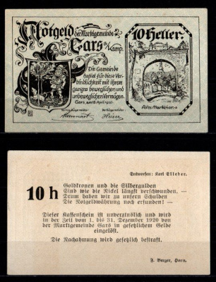 Австрия, Гарс-ам-Камп 10 геллеров 1920 Jaksc/Pick JPR0222a-10 бумага UNC (пресс) 2193-41-2-1