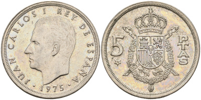 Испания 5 песет 1975 (76) Хуан Карлос I (1975-2014) KM 807 медно-никель    4143-241