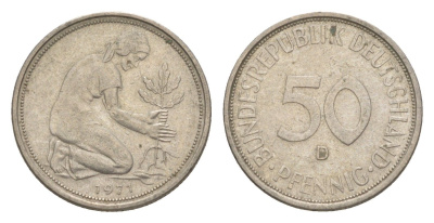 ФРГ 50 пфеннигов 1971 D KM 109.1, J. 384 медно-никель 4636-1137