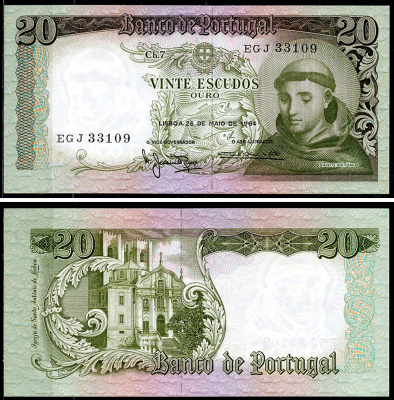 Португалия 20 эскудо 1964 Антоний Падуанский, Manuel Jacinto Nunes и Antonio Osorio Pereira de Castro Pick 167 b (3)  бумага  UNC (пресс) 6294-72-4-1
