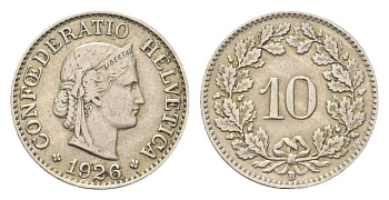 Швейцария 10 раппенов 1926 B KM 27 медно-никель 4708-141
