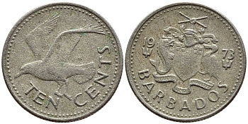Барбадос 10 центов 1979 смеющаяся (Ацтекская) чайка KM 12 медно-никель 4396-1215