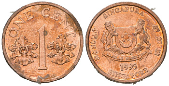 Сингапур 1 цент 1995 KM 98 цинк плакированная медью 4387-1245