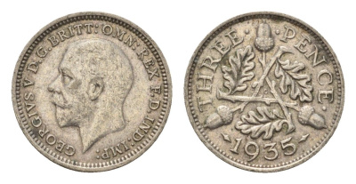 Великобритания 3 пенса 1935 Георг V (1910-1936) KM 831, Spink 4042 серебро 4644-625