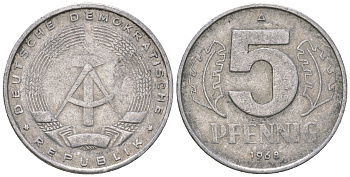 ГДР 5 пфеннигов 1968 A KM 9.1 алюминий 4625-236