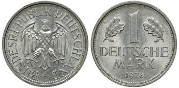 ФРГ 1 МАРКА 1978 F J 385, KM 110 медно-никель aUNC 72-911