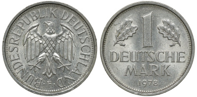 ФРГ 1 МАРКА 1978 F J 385, KM 110 медно-никель aUNC 72-911