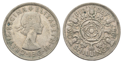 Великобритания 2 шиллинга (флорин) 1967 Елизавета II (1952-2022) KM 906, Spink 4146 медно-никель 4663-325