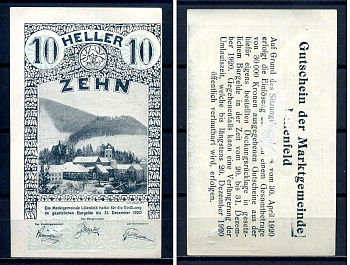 Лилиенфельд (Австрия) 10 геллеров 1920 Jaksc/Pick?JPR0523Ia-10 бумага 7556-16-3-2