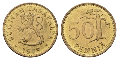 Финляндия 50 пенни 1969 KM 48 алюминиевая бронза UNC 4118-1251