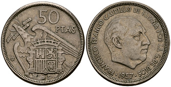 Испания 50 песет 1957 Франсиско Франко (1939 - 1975) KM 788 медно-никель 4168-1014