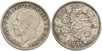 Великобритания 6 пенсов 1931 Георг V (1910-1936) KM 832, Spink 4041 серебро 75-1223
