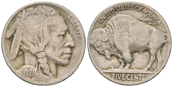 США 5 центов 1926 индеец, бизон KM 134 медно-никель 4614-1065