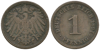Германия 1 пфенниг 1894 D KM 10, J. 10 медь 4623-433