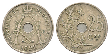 Бельгия 25 сантимов 1928 Belgique, Альберт I (1909-1934) KM 68 медно-никель 4619-544