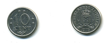 Нидерландские Антилы 10 центов 1975 Юлиана (1948-1980) KM 10 никель 4364-854