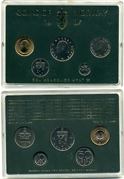 Норвегия набор из 5 монет 1987 официальный набор в пластике, монетный двор KONGELIGE    BUNC  1-6-2-14