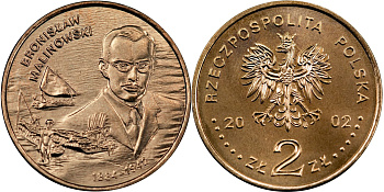 Польша 2 злотых 2002 MW, Бронислав Малиновский (1884-1942) KM 431 нордик UNC 4526-912