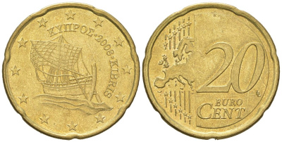 Кипр  20 евроцентов 2008  KM 82 нордик    4142-146